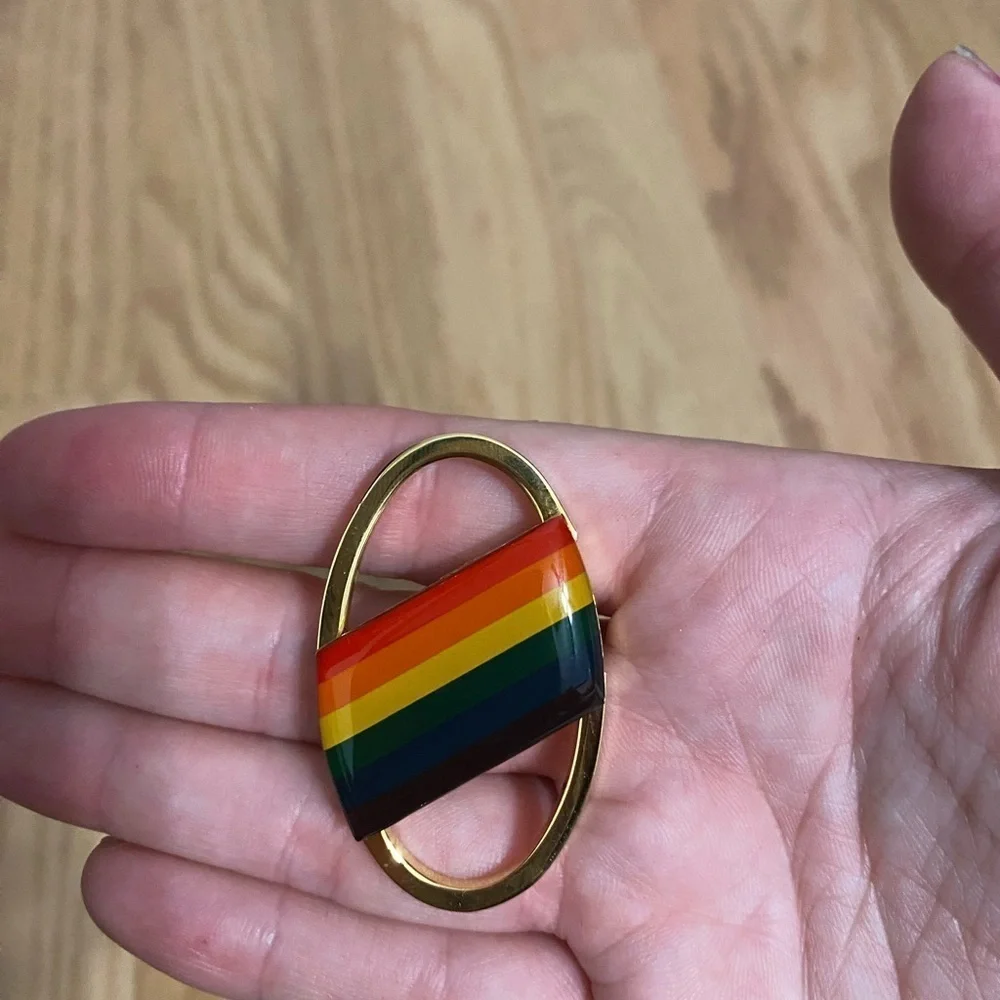 Rainbow Key Holder Men’s Colorful Striped Brooch LGBTQ Gold Plated Solid Brass